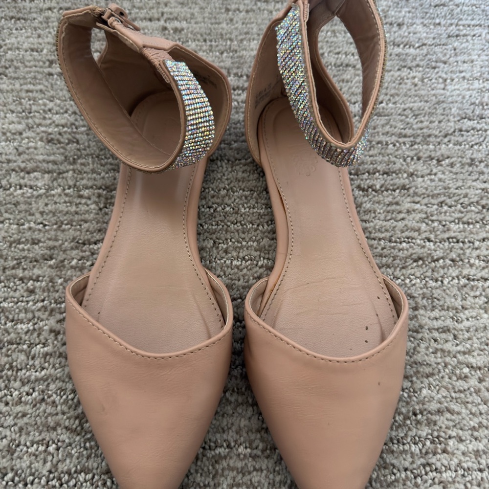 Vintage Rhinestone Pointed Toe Ballet Flats — Nude (Size 7)